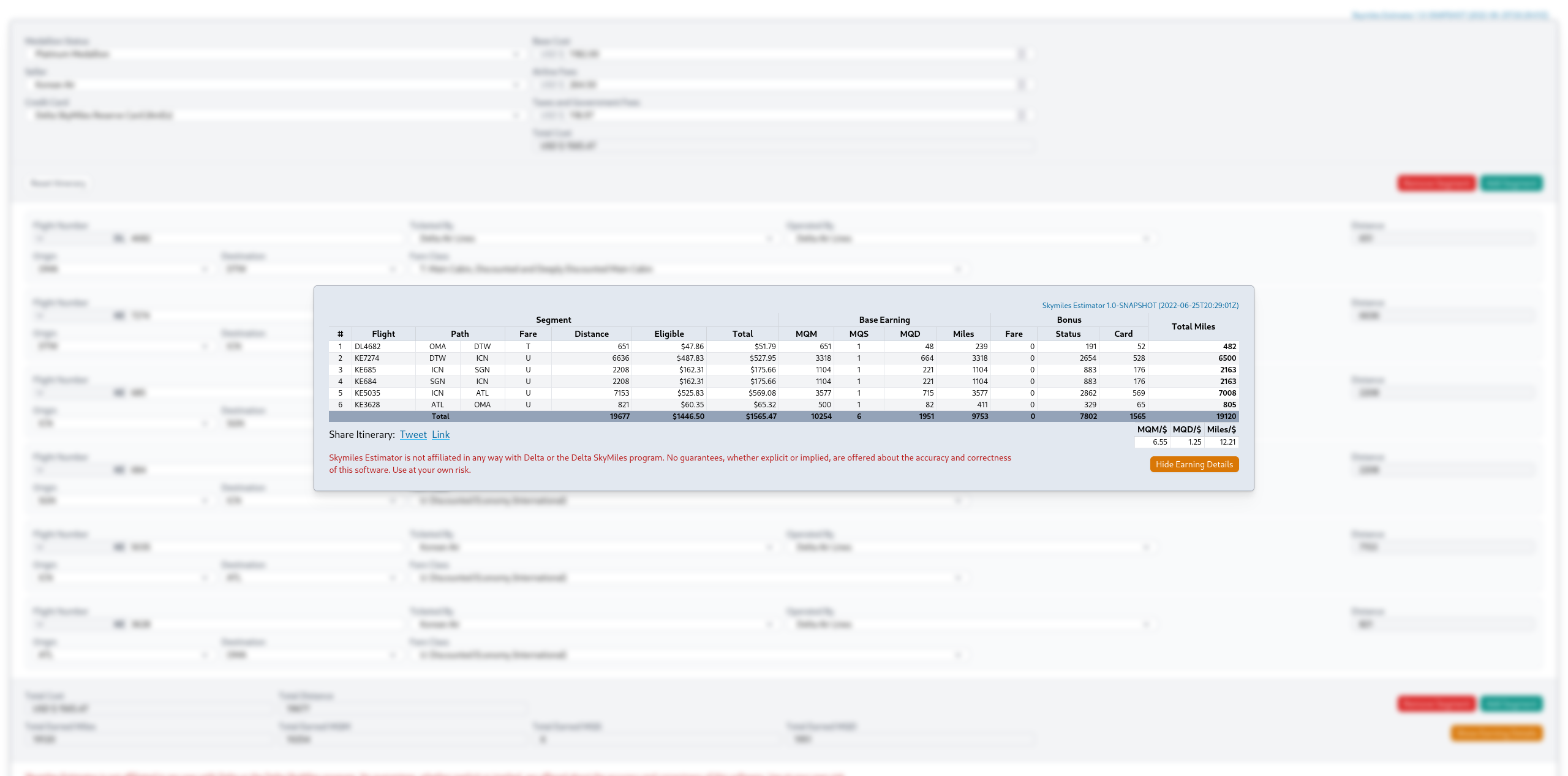 Skymiles Estimator Project